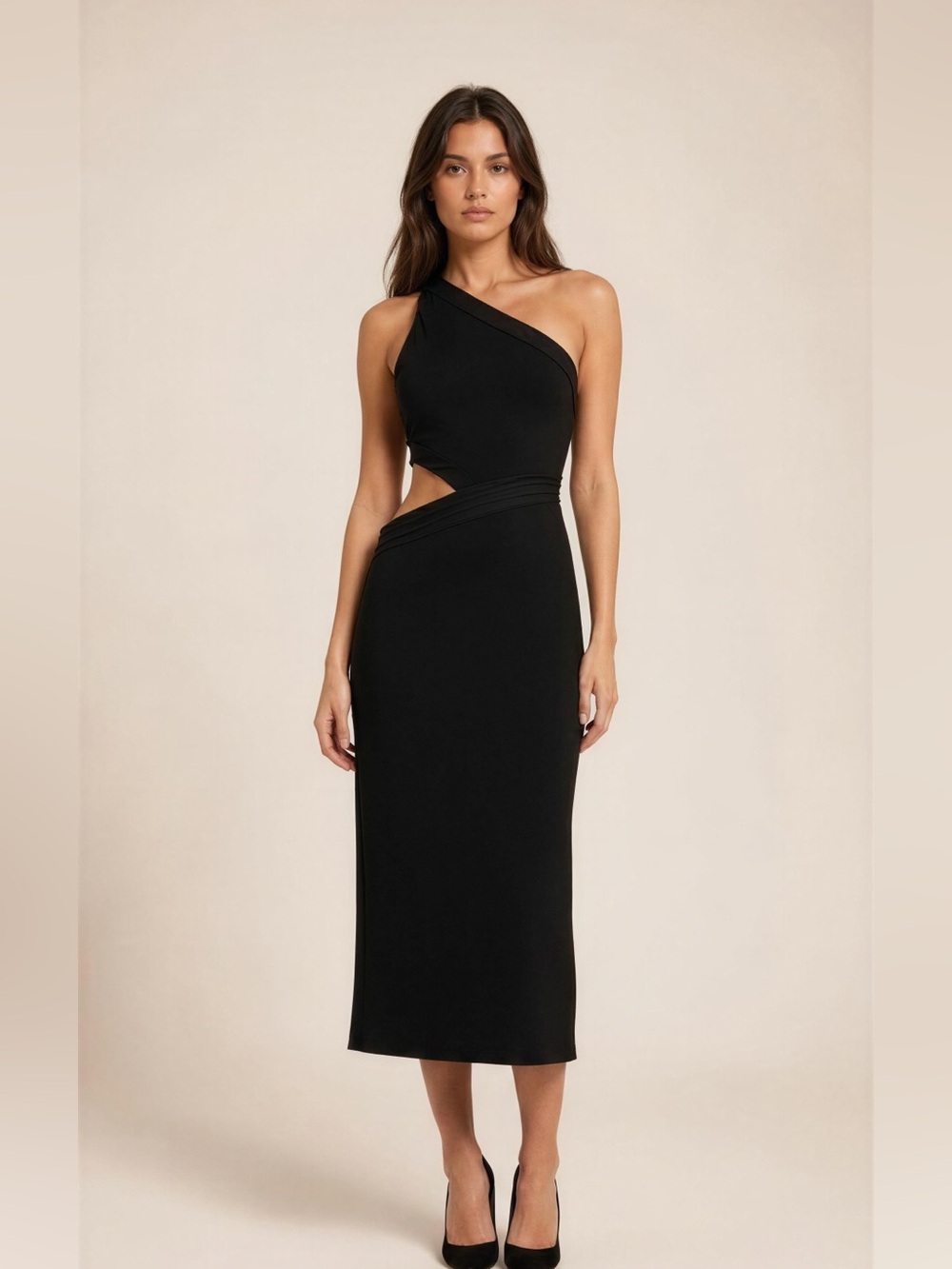 Zara Sculpt fabric Black One-Shoulder Evening Dress